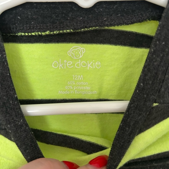 Baby boys Okie Dokie Neon Green/yellow and Gray Striped Long Sleeve Tee, 12 mo - Picture 4 of 7